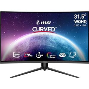 MSI G32CQ5P Monitor Gaming curvo WQHD 31,5" (80 cm) - Pannello VA 1500R (2560 x 1440), 170Hz / 1ms, Adaptive Sync, supporto regolabile a 3 vie - DP 1.2a, HDMI 2.0b CEC