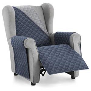 textil-home Textilhome Copridivano Malu 1 Posti con Braccioli - Copripoltrona Relax e Orecchioni Reversibile, Imbottito, Protezione Antigraffio per Divani, Colore Blu