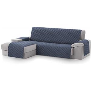 textil-home Textilhome Copridivano Chaise Longue con Penisola Malu 240cm - Salvadivano Trapuntato Universale con Bracciolo Sinistro, Protezione per Animali Domestici, Colore Blu (Visto da Davanti)