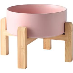 Welloyed Ciotola per cani rialzata in ceramica da 20,3 cm, ciotola per cibo e acqua per cani da 2000 ml, con supporto antiscivolo in bambù, lavabile in lavastoviglie e adatta al microonde, anti