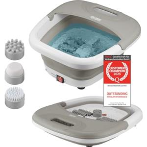 TZS First Austria pediluvio con funzione massaggio, richiudibile con serratura e set pedicure 3 pezzi, funzione riscaldamento, massaggio a bolle, rulli massaggianti - grigio