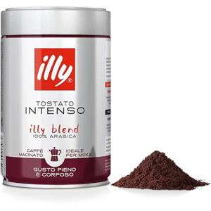 illy, Caffè Macinato per Moka Tostato INTENSO, 100% Arabica con Note di Cacao e Frutta Secca, Retrogusto Pieno e Corposo, Confezione da 250g