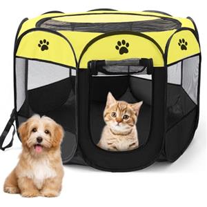EUBSWA Recinto Cani da Interno, 74x74x43cm Recinto per Gatti, Box Pieghevole per Cane, Gabbia per Gatto Esterno, Box per Cucciolo Gattini Conigli, Giallo