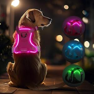 Feycig Pettorina luminosa per cani di grossa taglia - Imbracatura per cani a LED ricaricabile regolabile regolabile pettorina riflettente, 3 modalità di illuminazione, imbracatura luminosa ad alta
