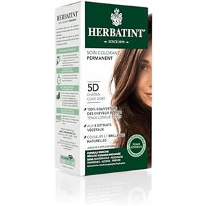 Herbatint Cura colorante permanente per capelli 5D, castano chiaro, dorato, 150 ml, senza ammoniaca, 100% copertura per capelli bianchi, testata dermatologicamente per pelli sensibili, con 8 estratti