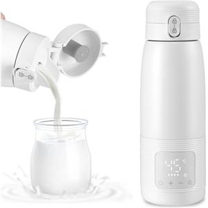 Strixorn Scaldabiberon Portatile Baby, Scalda Biberon Neonato Senza Fili 500ml, Scaldapappa da Viaggio per Auto con Controllo Della Temperatura, Temperatura Regolabile da 37°C A 55°C(Bianco)