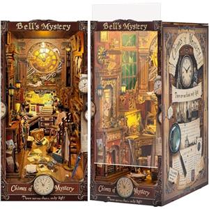 Quanquer Kit per libri fai da te, con protezione antipolvere e luce LED, in legno 3D, puzzle per casa delle bambole, Natale, Halloween, compleanno, idee per 14 anni (Time Mystery)