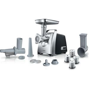 Bosch Tritacarne ProPower MFW68660, 800 W, Potenza Blocco Motore 2200W per Grandi Quantità, Grande Maneggevolezza, Funzione Reverse, Tanti Accessori Inclusi, Nero, Acciaio Inox