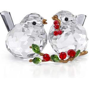 Swarovski Idyllia Coppia di Uccelli e Bacche - Decorazione in Cristallo con 709 Sfaccettature e Dettagli in Bronzo