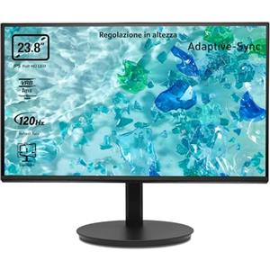 acer Vero CB242YGbirf Monitor PC 23.8, Display IPS Full HD 120 Hz, 1ms (VRB), 16:9, AdaptiveSync, VGA, HDMI 1.4, Lum 250 nits, Regolazione in altezza, ZeroFrame Pro, Cavo HDMI Incluso, Nero