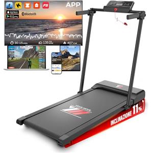 YM Tapis Roulant Elettrico Salvaspazio 12 km/h, Tappeto Corsa MAXI 42cm, MARCHIO ITALIANO, Telaio Rinforzato, INCLINAZIONE, Pieghevole, 12 Programmi, NEXT 1000 Your Move ASSISTENZA ITALIA