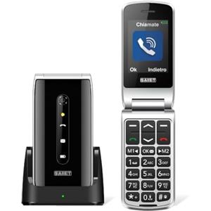 SAIET VANTO Cellulare per Anziani Facile da Usare, Telefono a Conchiglia con Base di Ricarica, Display 2.4 a Colori, Tasti Grandi Retroilluminati e Tasto SOS - Memoria fino a 16 GB - Nero Lucido