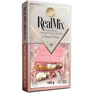 REALMIX Cioccolato di Dubai, Ripieno di Crema al Pistacchio e Fili d'Angelo, Tavoletta di Dubai Prodotta negli Emirati (U.A.E.), Esperienza Gourmet (100g, Cioccolato rosa)