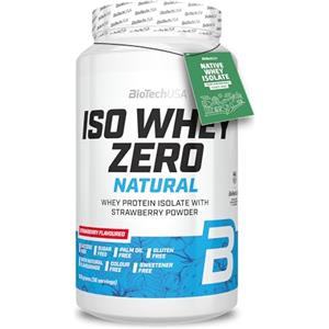 BioTechUSA Iso Whey Zero Natural | isolato di siero | con aromi naturali | Senza dolcificanti, coloranti e conservanti | Senza lattosio, Senza zucchero, Senza glutine | 908 g | Fragola