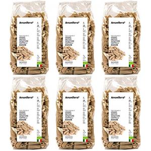 Amoreterra, (6 Pz.) Pasta Senatore Cappelli integrale Bio Maccheroni 500g, Grani antichi, artigianale biologica, trafila al bronzo, essiccata bassa temperatura, farina a pietra in antico mulino