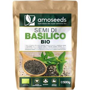 Amoseeds Semi di Basilico Bio 500G | Sazietà, Rinfrescanti, Ricchi di Proteine | Simili ai semi di Chia | Qualità Superiore