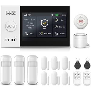 XNH Schermo Tattile 4.3'' Sistema di Allarme Casa Senza Fili 4G+Wi-Fi, App Push, 16 Pezzi Antifurto Casa Wireless, Kit Allarme DIY con Sirena 120DB, Sensore Porta, Telecomando, Sensore di Movimento