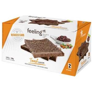 Feeling Ok Toast Cacao - Fette Biscottate Proteiche e Ricche di Fibre, 4 Confezioni da 40g