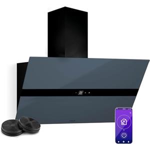 Klarstein WiFusion - Cappa da Cucina, 90cm, Cappa Aspirante, 690 m³/ora, Controllo WiFi & Touch, LED 6000-6500K, Efficienza Energetica A++, Motore: 110W, Grigio-Blu