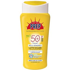 Prep, Latte Solare SPF50+ Protezione Pelli Sensibili, Protezione Raggi UVA/UVB, Con Vitamina E, Succo di Aloe Bio, Senza Parabeni, Allergeni, Fragrance Free, 200ml