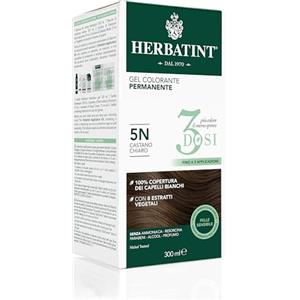 Herbatint Gel Colorante Permanente 3Dosi, 300ml - 5N Castano Chiaro, Senza Ammoniaca, per Pelli Sensibili, 100% Copertura Capelli Bianchi, con 8 Estratti Naturali Bio