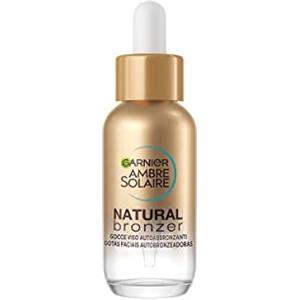 Garnier Gocce Viso Autoabbronzanti Natural Bronzer, Per un'Abbronzatura Naturale e Luminosa, A Rapido Assorbimento, Azione Idratante, Con Acido Ialuronico e Acqua di Cocco, Ambre Solaire, 30 ml