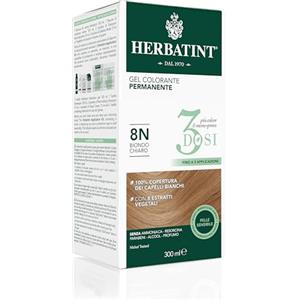 Herbatint Gel Colorante Permanente 3Dosi, 300ml - 8N Biondo Chiaro, Senza Ammoniaca, per Pelli Sensibili, 100% Copertura Capelli Bianchi, con 8 Estratti Naturali Bio