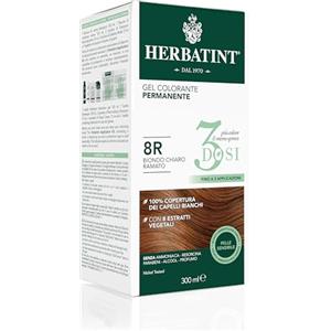 Herbatint Gel Colorante Permanente 3Dosi, 300ml - 8R Biondo Chiaro Ramato, Senza Ammoniaca, per Pelli Sensibili, 100% Copertura Capelli Bianchi, con 8 Estratti Naturali Bio