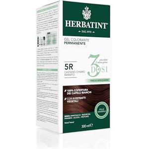 Herbatint Gel Colorante Permanente 3Dosi, 300ml - 5R Castano Chiaro Ramato, Senza Ammoniaca, per Pelli Sensibili, 100% Copertura Capelli Bianchi, con 8 Estratti Naturali Bio