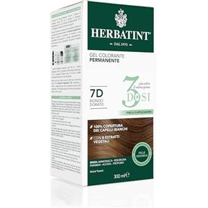 Herbatint Gel Colorante Permanente 3Dosi, 300ml - 7D Biondo Dorato, Senza Ammoniaca, per Pelli Sensibili, 100% Copertura Capelli Bianchi, con 8 Estratti Naturali Bio