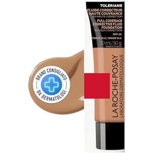 La Roche-Posay Toleriane, Fondotinta Fluido, Per Pelli Sensibili, Alta Copertura di Imperfezioni, Macchie e Cicatrici, Correttore, Con Neurosensine, Tonalità: 10,5, 30 ml