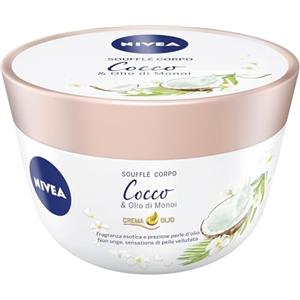 NIVEA Soufflé Corpo Cocco & Olio di Monoi in confezione da 3 x 200 ml, Crema idratante dalla texture leggera, Crema corpo arricchita da un'esotica fragranza al Cocco