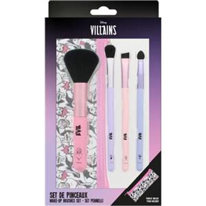 DISNEY VILLAINS - Set di 4 Pennelli da Makeup con i Cattivi, Ursula, Malefica e Crudelia De Mon - Brush per Trucco con Trousse da Viaggio - Prodotto Ufficiale