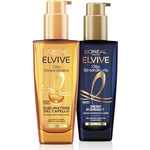 L'Oreal Paris L'Oréal Paris Elvive Kit per Capelli Secchi con Olio Sublimatore del Capello per il Giorno, e Siero Midnight per la Notte, Lucentezza Straordinaria e Nutrimento Intenso, Olio Straordinario