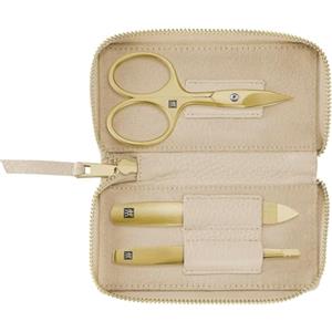 ZWILLING Set Manicure Gold Edition - 3 Pezzi con Custodia in Vera Pelle, Forbici per Unghie, Lima Zaffiro e Pinzetta Obliqua