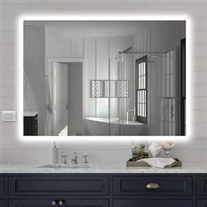 Inbagno Specchio da Parete Rettangolare 50x60 cm retroilluminato con Effetto a Cornice LED a Luce Fredda, Installazione Reversibile con Spessore 2,4 cm