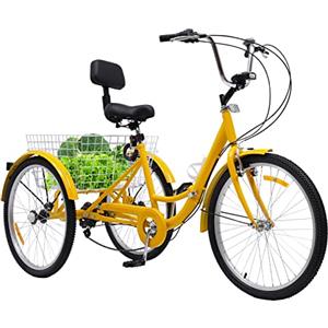 Quiltern Triciclo pieghevole da 24 pollici, per adulti/anziani, 7 marce, 3 ruote, pieghevole, con cestino della spesa e parafango, per adulti, triciciclo, bicicletta pieghevole per ricreazione, shopping