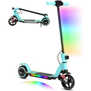 scoot4kids Monopattino Elettrico per Bambini, Età 6-12, Motore 130W, Velocità Massima 14 km/h, Autonomia 8 km, Luci LED Colorate, Design Pieghevole, Regalo per Bambini e Ado (Ciano)