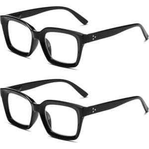 Hubeye Occhiali da lettura Donna e Uomo Quadrata Montatura Grande con Cerniere a molla Occhiali Anti luce blu (Nero+Nero, 1.00)