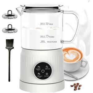 Casimhu Montalatte Elettrico 4 in 1, Cappuccinatore Elettrico per Schiuma Calda e Fredda, Scaldalatte in Vetro, Macchina per Cappuccino, Macchina Automatica per Caffè Latte e Cioccolata Calda, Bianco