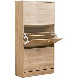 BAKAJI Scarpiera Salvaspazio Slim Portascarpe in Legno Melaminico con 3 Ante a Ribalta e Doppia Profondita' Dimensioni 60 x 24 x 120 cm Rovere