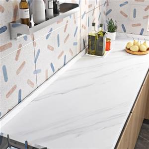 Livelynine Carta Adesiva per Mobili Cucina Effetto Marmo Bianco Lavabile Pellicola Adesiva per Mobili Cucina Piano Lavoro Tavolo Grigio Chiaro Carta da Parati Adesivo Muro Bagno Marmo Chiaro 40CMx2M
