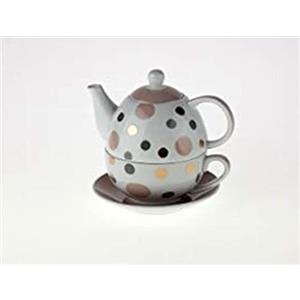 Riyashop - Set da tè con teiera, tazza e piattino, colore: Bianco