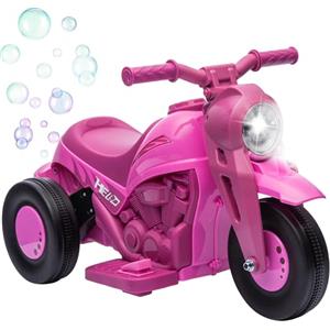 AIYAPLAY Moto elettrica per bambini, 3 ruote, 6 V, 3 km/h, auto elettrica per bambini con funzione di bolle, effetti luminosi e sonori, 2 - 5 anni, carico max. 30 kg, rosa