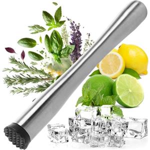 Robin Goods® Cocktail Muddler - Tritaghiaccio in acciaio inossidabile - Tritaghiaccio - Mortaio da cocktail con testa in plastica - Spremi lime - Accessori da bar e cucina (1 pezzo - pestello)