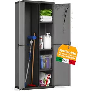 Avilia Armadio da Esterno Impermeabile - Armadio 2 Ante in PVC con 3 Ripiani Regolabili - Armadio Portascope Resistente alle Intemperie e ai Raggi UV - 68x39.5x168cm, Made in Italy