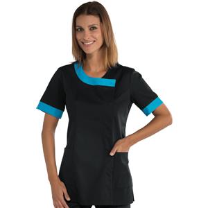 ISACCO Casacca Delhi Donna Mezza Manica Nero e Turchese - 65% Poliestere, 35% Cotone, Taglia S