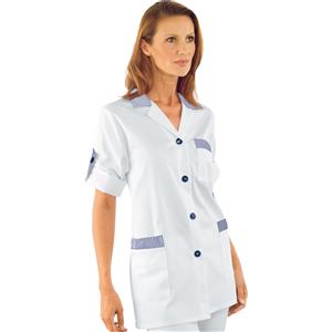 Isacco Casacca York Donna Manica Lunga Bianco con Righe Blu - 65% Poliestere, 35% Cotone, Taglia S