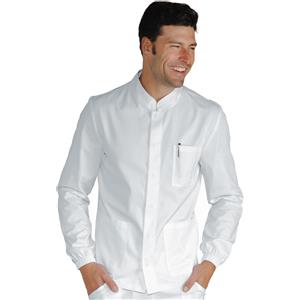 Isacco Casacca Corfù Super Stretch Bianco - 97% Cotone, 3% Spandex, Manica Lunga, Collo Coreano, Taglia S