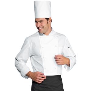 Isacco Giacca Cuoco Bianca Classica Manica Lunga - 65% Poliestere, 35% Cotone, Taglia S